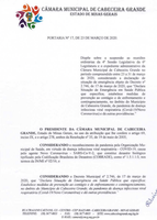 Suspensão das Reuniões Ordinárias e Expediente Administrativo